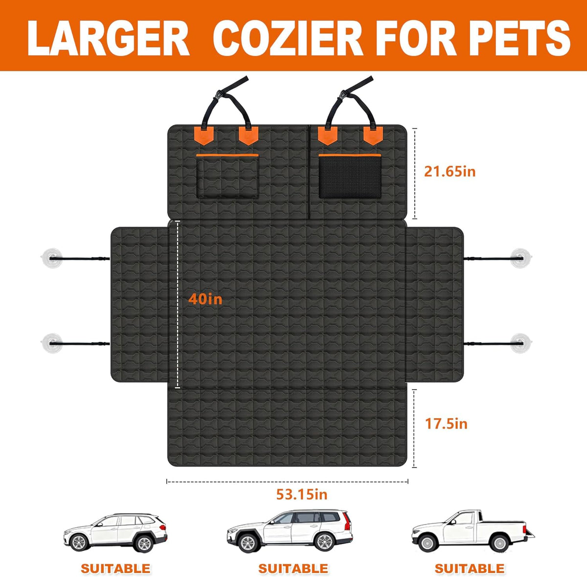 IJVAE SUV Cargo Liner for Dogs, Waterproof Dog Trunk Cover with Bumper Flap Protector, Pet Cargo Mat for SUVs Sedans Vans, Non-Slip Scratchproof Dog Seat Cover，Large Size Universal Fit, Black