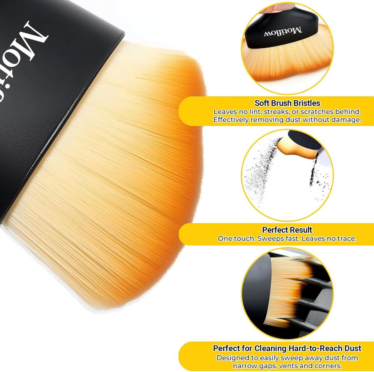 2 PCS Car Interior Detailing Brush, Car Detailing Supplies Soft Bristle Detailing Brush, Car Interior Cleaning Tool, Auto Detailing Brush Car Dashboard Cleaning Duster Brush (Black&Yellow)