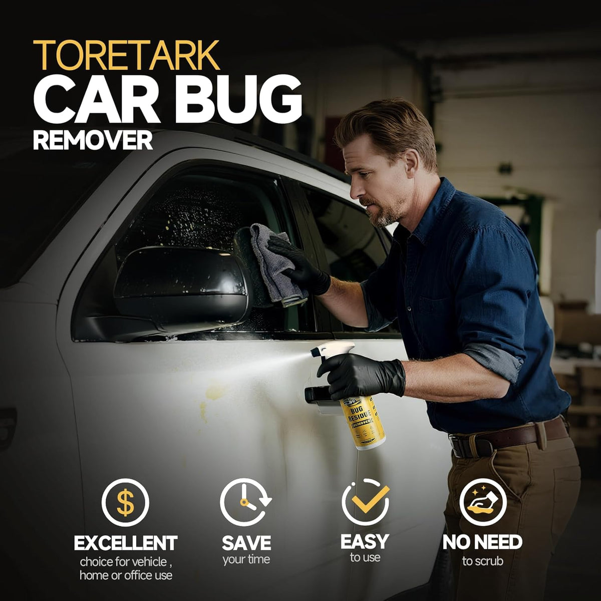 toretark Bug Remover for Cars Exterior - Tree Sap Remover for Cars Exterior, Quickly Dissolves for Water Spot, Bird Poop, Resin, Grease, Tar - PH Neutral, Safe on Paint, Rubber, Chrome, Glass