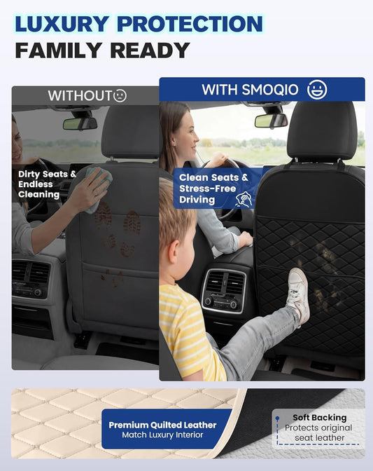 Seat Back Protectors for Kids, Car Kick Mats for Back of Front Seats with Large Pocket Organizer, Waterproof, Protects Against Dirt, Scuffs & Scratches, Fits Most Vehicles, 2PCS (Black)