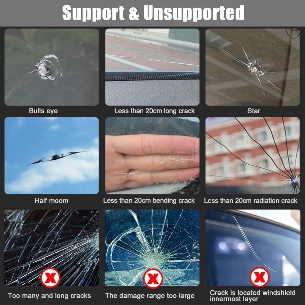 GLISTON Car Windshield Repair Kit for Auto Windscreen Chips and Cracks, Bulls-Eye, Spider Web, Star-Shaped, Nicks