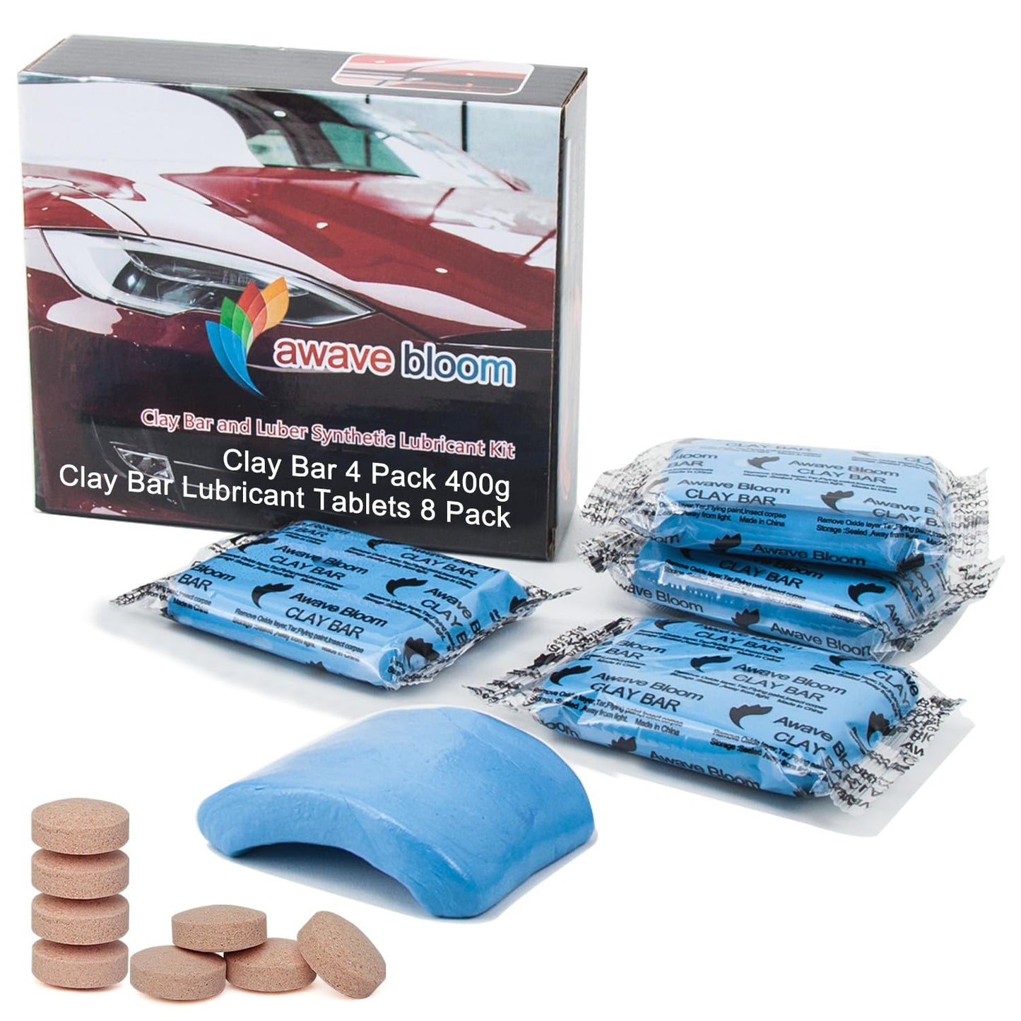 8 Pack Car Clay Bars Auto Detailing 400g and Clay bar Lubricant Tablets 8 Pack (1pcs=16 oz) Clay bar kit for Car Detailing (50g/1 Pack) (Grey)
