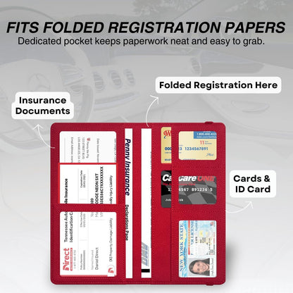 LINTRU Car Insurance and Registration Card Holder, Fits Folded Registration Papers, Double-Stitched Rigid Backing, Secure Elastic Closure, Vehicle Document Organizer, Car Accessories for Men & Women