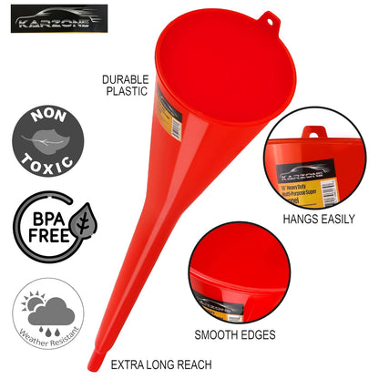 Long Neck Funnel, Oil Funnels for Oil Change, Long Funnels for Transmission Fluid, Automotive Funnel for Gas & Lubricants (12.0 Fluid Ounces, Red)