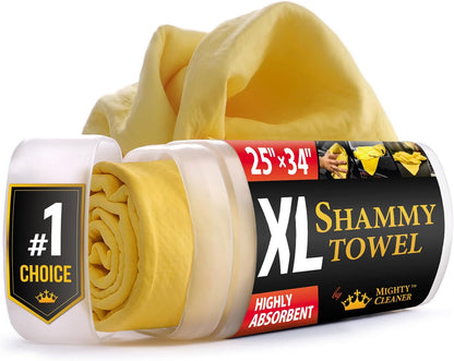 Premium XL Shammy Towel for Car - 2pk (34”x25”) - Super Absorbent Chamois Cloth - Spots & Scratch-Free - Reusable Car Drying Towels