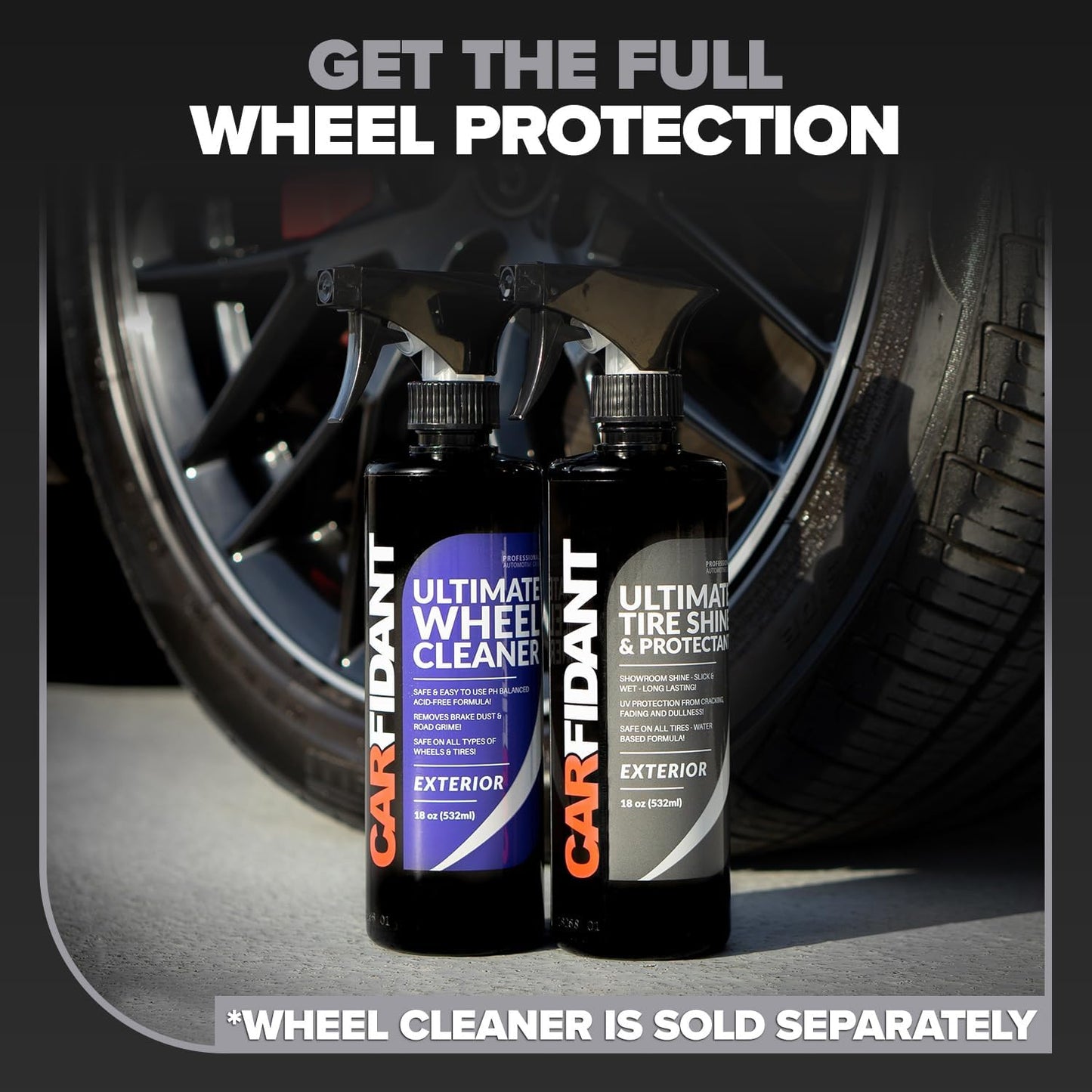 Carfidant Tire Shine Spray - Black Satin Finish - Premium Car Tire Dressing - 18 fl. Oz. Kit with Applicator Pad - Long Lasting - No Sling No Grease Formula with UV Protection