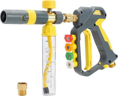 PWACCS Pressure Washer Foam Gun, Short Pressure Washer Gun, Foam Cannon for Car Wash Kit with 1/4" Quick Connector, Pressure Wash Handle for Power Washer with M22 Male Inlet, 4000 PSI, 1.5 Liter