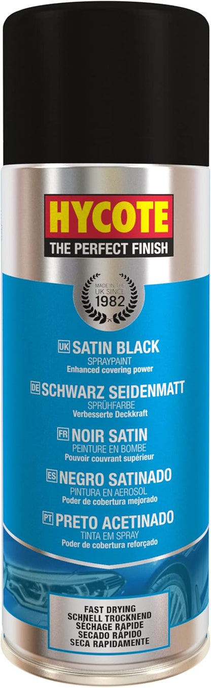Hycote Black Spray Paint, Gloss Black, 13.5 Oz - Fast Drying, UV & Weather Resistant, Acrylic Formula for Superior Protection – For Automotive & DIY Use, 400ml