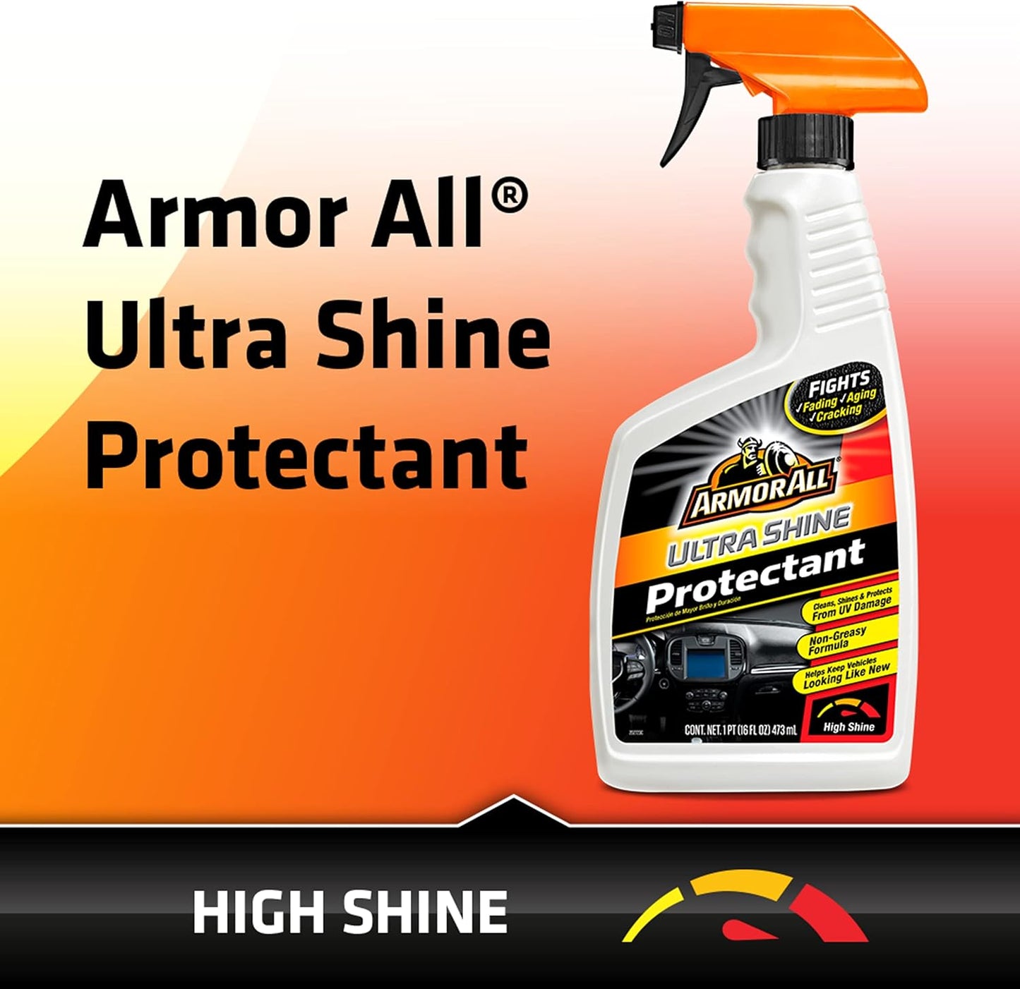 Armor All Interior Car Cleaner Spray Bottle, Protectant Cleaning for Cars, Truck, Motorcycle, Ultra Shine, 16 Fl Oz, Pack of 6, 10345