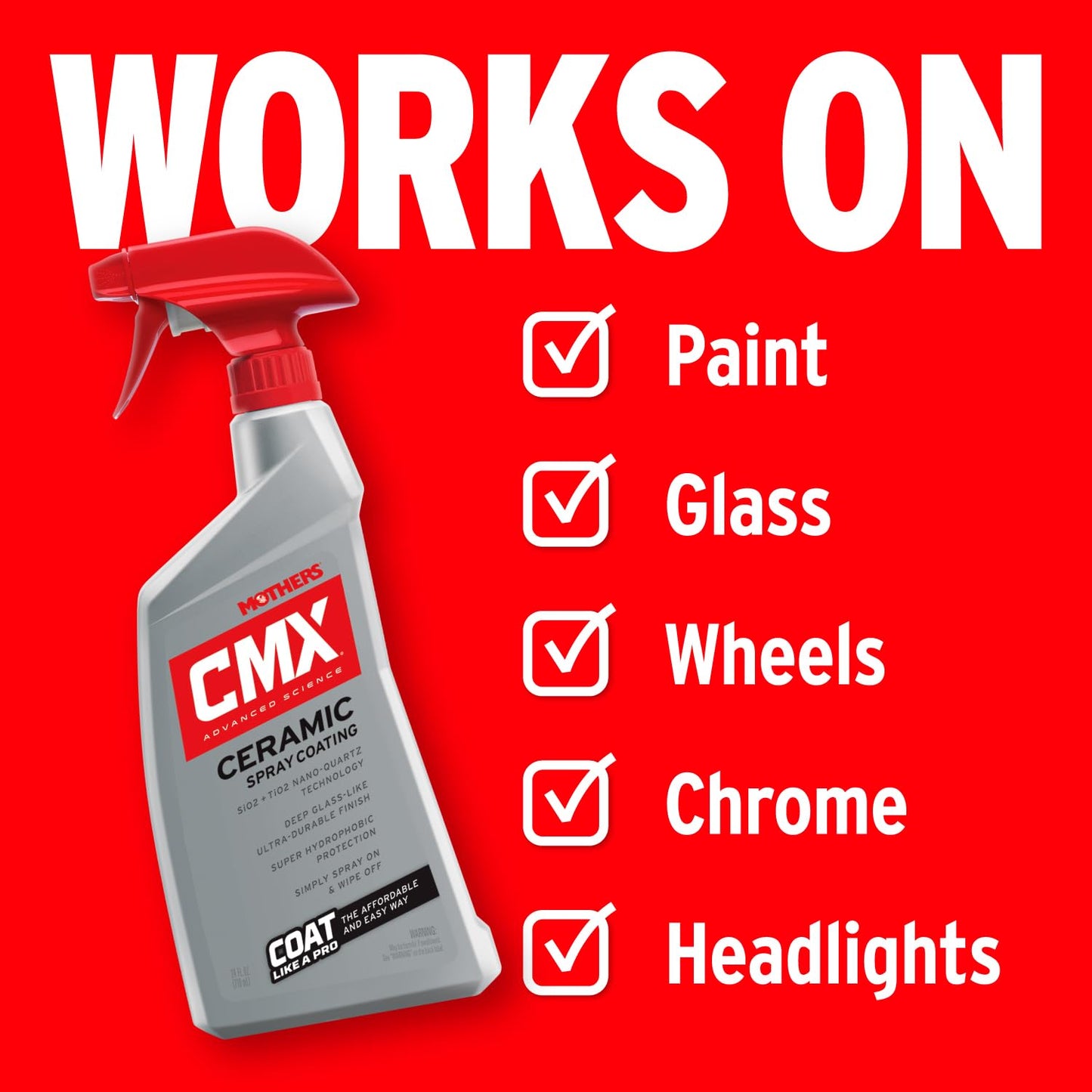 Mothers CMX Ceramic Spray Coating, 24 oz. – Advanced SiO2 + TiO2 Protection, User-Friendly, Professional Grade, Ultra Durable Long-Term Protection, High Gloss Super-Hydrophobic Finish (01024)