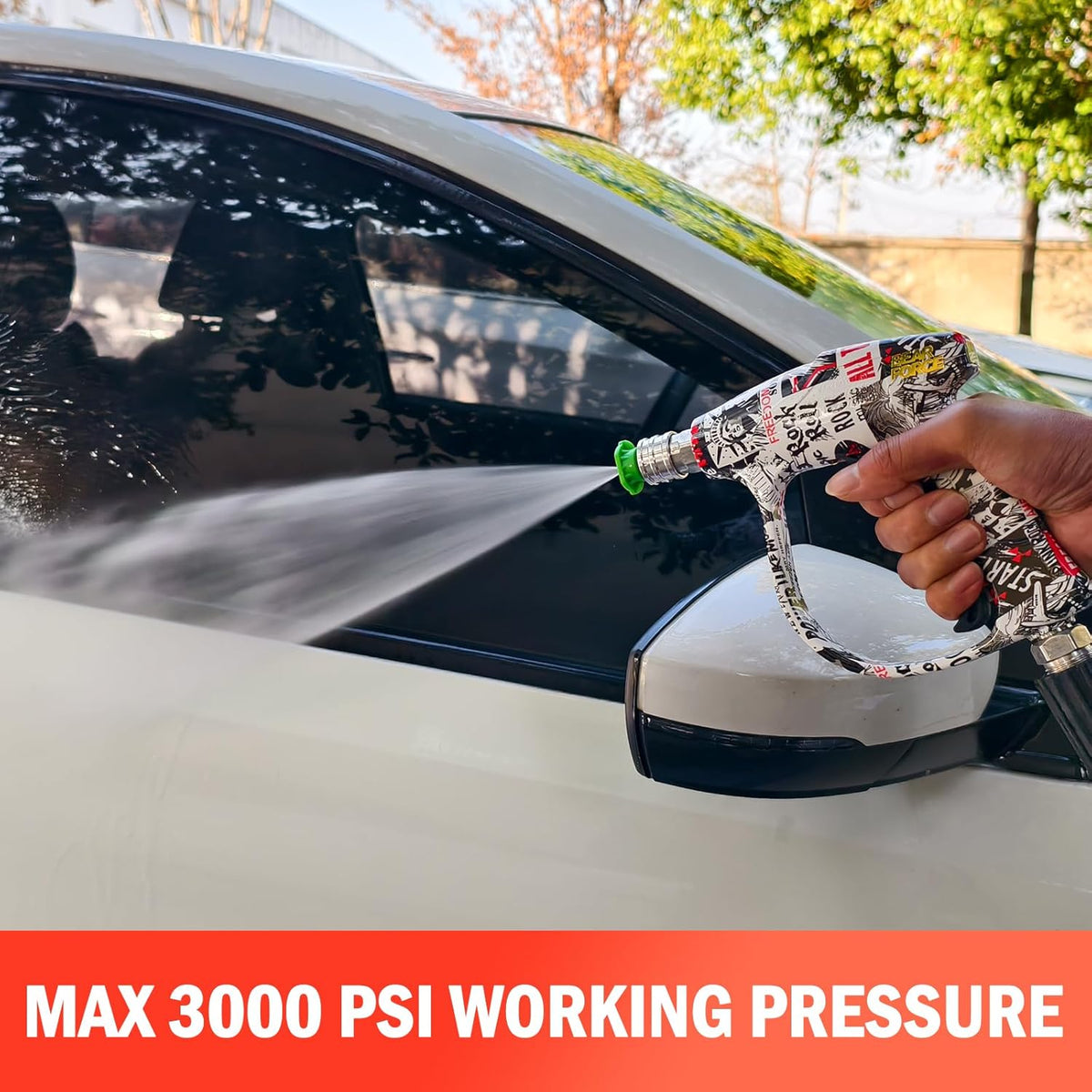 BEAR FORCE Pressure Washer Short Spray Gun M22-ID14mm Max 3000 PSI & Foam Cannon Foam Gun with 5 Tips #035 & 3/8'' Quick Connector Swivel, Additional Orifice Nozzle 1.10mm, Car Care Detailing