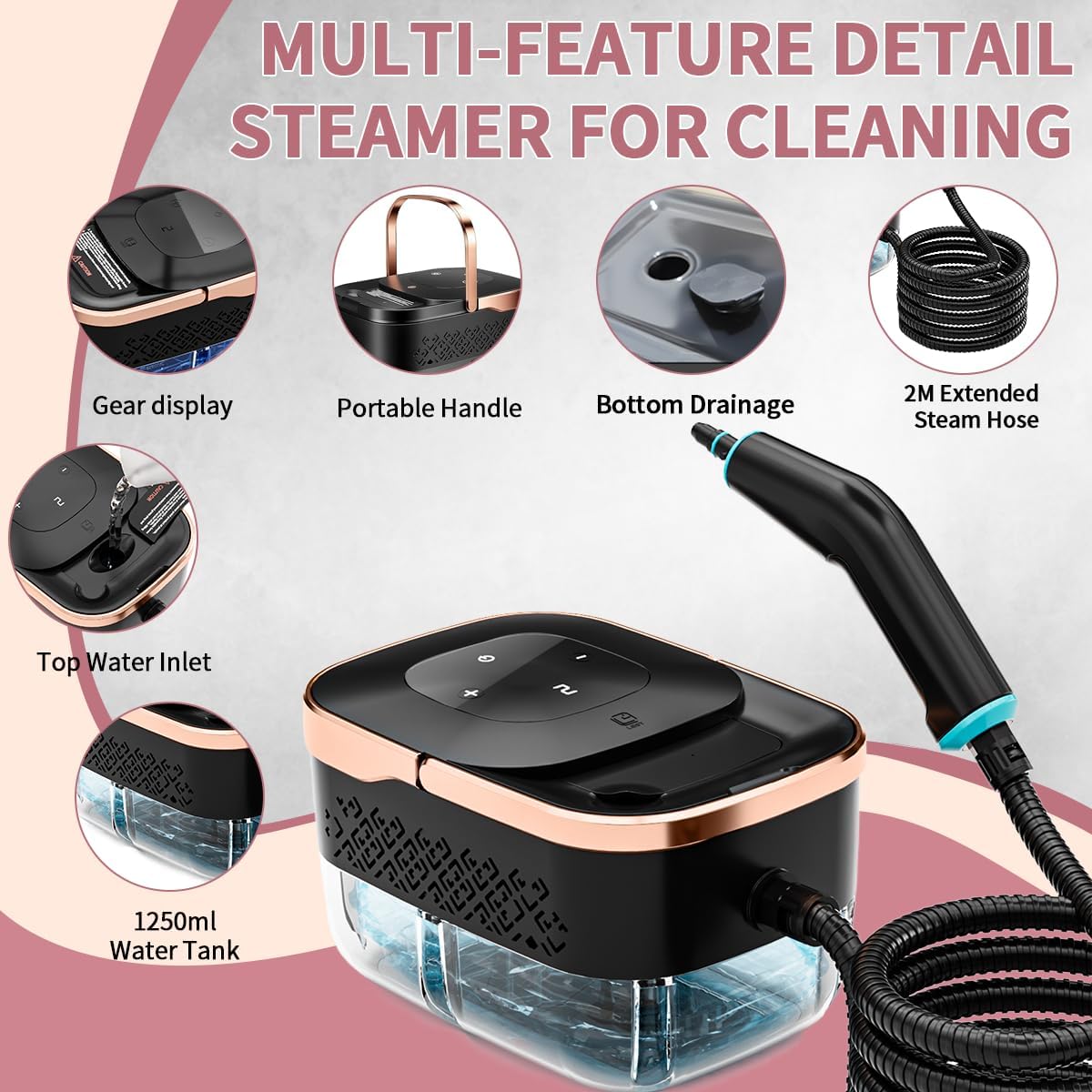Handheld Steam Cleaner, 4 Bar Pressurized steam cleaner with 11 Accessories,15s Fast Heat-Up & 6-Level Adjustable,1500W Steamer for Cleaning Grout,Grease,Tile, Couch, Car Detailing, Windows & Floors