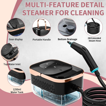 Handheld Steam Cleaner, 4 Bar Pressurized steam cleaner with 11 Accessories,15s Fast Heat-Up & 6-Level Adjustable,1500W Steamer for Cleaning Grout,Grease,Tile, Couch, Car Detailing, Windows & Floors