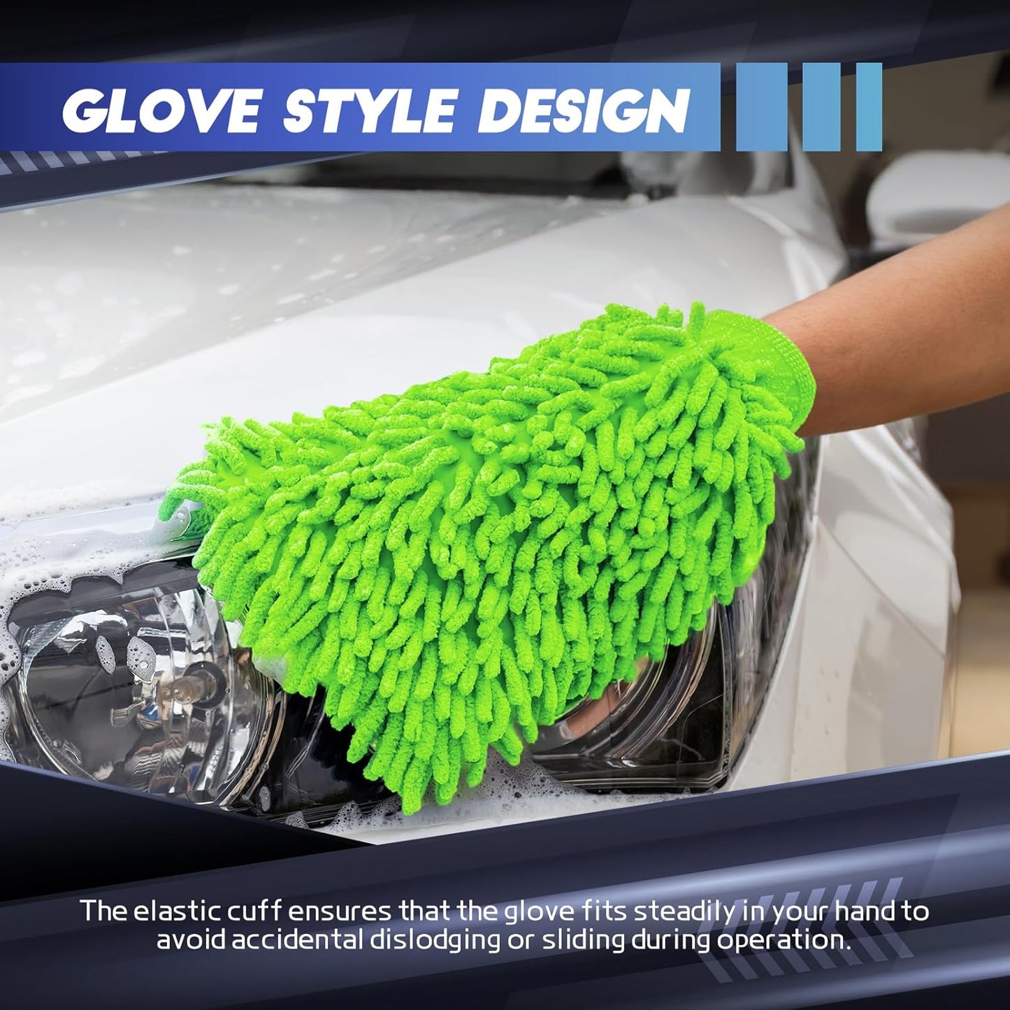 wuyaoyao 2PCS Car Wash Mitt, 10.14"×7.12" Chenille Microfiber Car Wash Mitts, Scratch-Free & Lint-Free, Absorbent Double Sided Clean Glove for Cars Cleaning, Auto Cleaning Supplies (Orange)