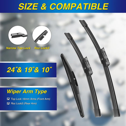 5 PLUS® Silicone Windshield Wipers Replacement for 2007-2014 Ford edge, 2007-2015 Lincoln MKX Wiper Blades(Set of 3),Automotive Replacement Windshield Wiper Blades For My Car-26"/20"/14" - Colors A