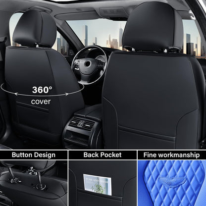 Coverado Seat Covers, Car Seat Covers Full Set, Black Car Seat Cover, Car Seat Covers Front Seats Back Seat Cover, Waterproof Car Seat Cushion, Leather Seat Covers Seat Protector Fit for Most Cars