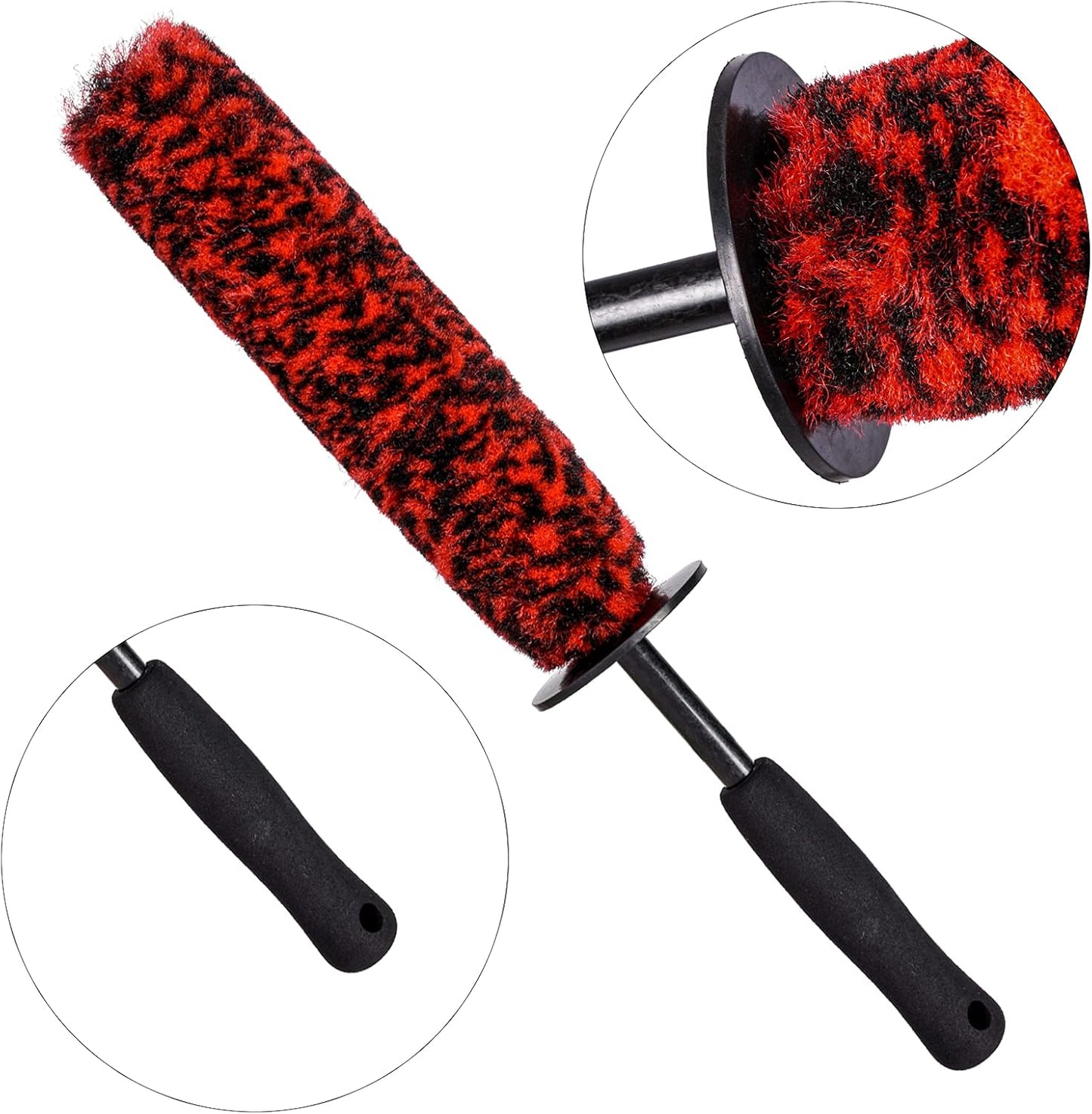 Car Wheel Rim Brush Kit, Woolies Wheel Brush, Car Cleaning Brush Fiber Rod, Steel Ring Fiber Cleaning Brush, Long Non-Slip Handle Clean Brush, Great to Clean Car Wheel Rim