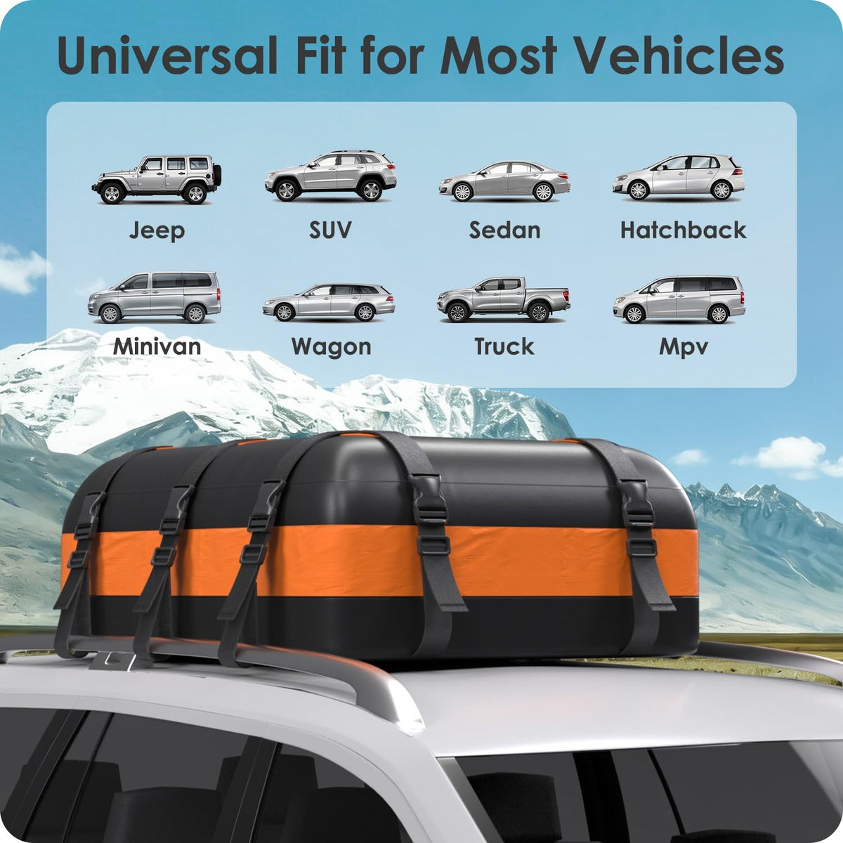 Car Rooftop Cargo Carrier Bag 20 Cubic Feet, 100% Waterproof Heavy Duty Car Roof Bag for All Vehicle with/Without Racks - Anti-Slip Mat, 6 Door Hooks, Storage Bags, 5CM Straps(Orange)