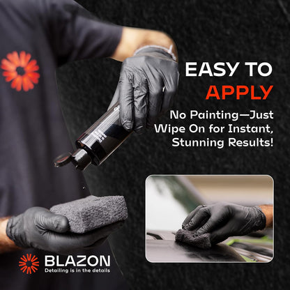 BLAZON Black Trim Restorer – Dye-Infused Plastic Restorer for Faded Exterior Trim, Deep Black Finish, Scratch Correction, Long-Lasting Durability & UV Protection - 8 oz