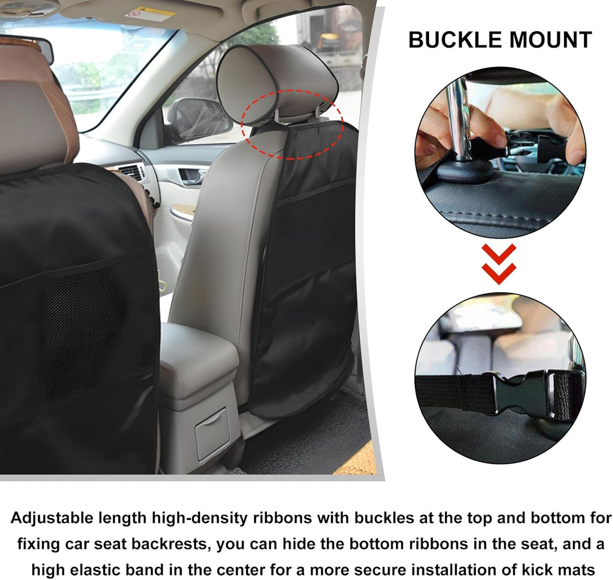 2 PCS Kick Mat Back Seat Protector, Waterproof Car Backseat Protective Kick Mat with 2 Mesh Pockets, Large Vehicle Seat Back Kick Mat Organizer for Kids, Car Accessories