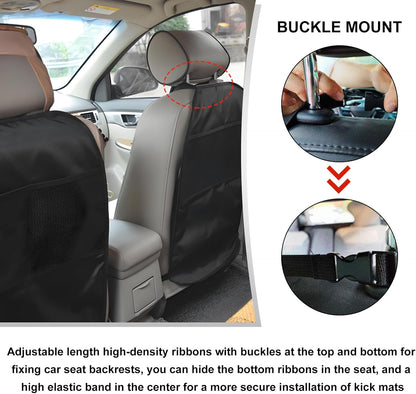 2 PCS Kick Mat Back Seat Protector, Waterproof Car Backseat Protective Kick Mat with 2 Mesh Pockets, Large Vehicle Seat Back Kick Mat Organizer for Kids, Car Accessories