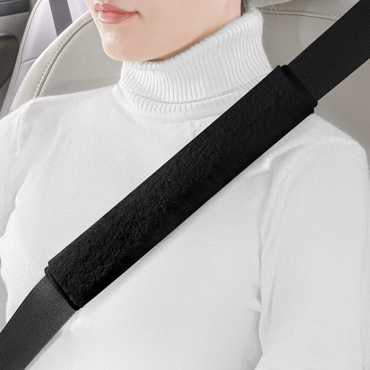 LACDL Extra Long Seatbelt Cover Super Soft Furry for Adults Kids Women & Men, Thick Plush Full Car Seat Belt Strap Cushion, Fluffy Shoulder Pad Protector, Auto Interior Accessories, 1pc, Black, 15.5in