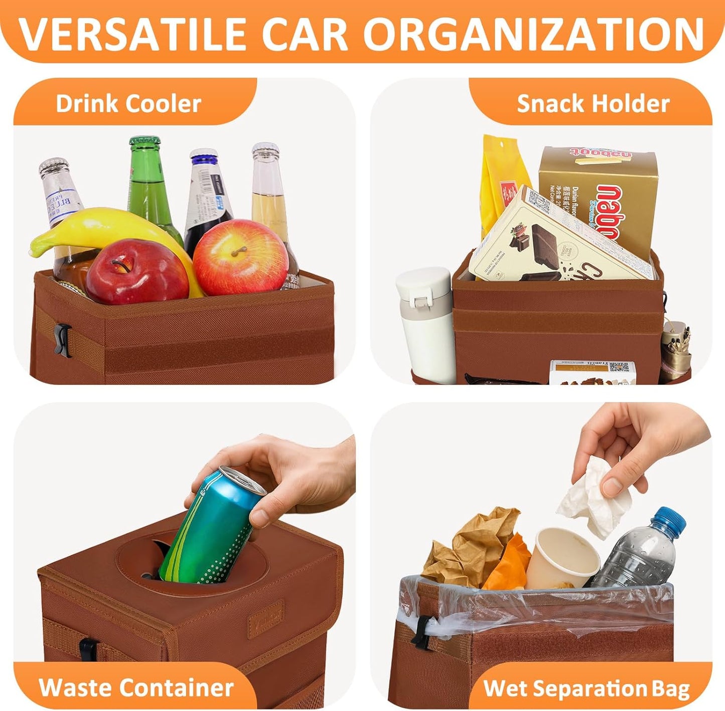 Vankor Car Trash Can Bin with Lid Hanging for Back Seat, Car Accessories for Women Men Leak Proof Automotive Garbage Cans Leakproof Vehicle Trash Can for Truck SUV Black