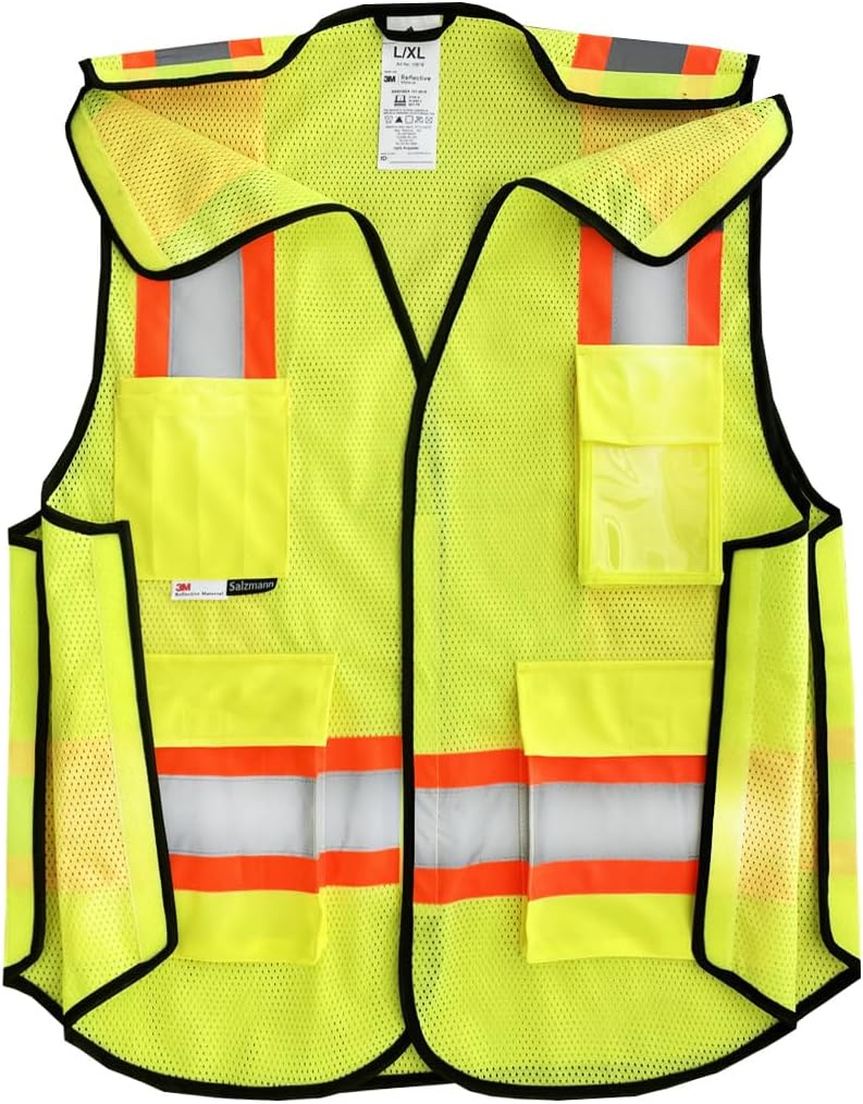 Salzmann Breakaway Mesh Reflective Vest | Hi Vis Vest | US ANSI/ISEA 107 | Made with 3M Reflective Material | 5-Point Breakaway with Pockets & Zipper | Yellow, Orange – 5 Sizes