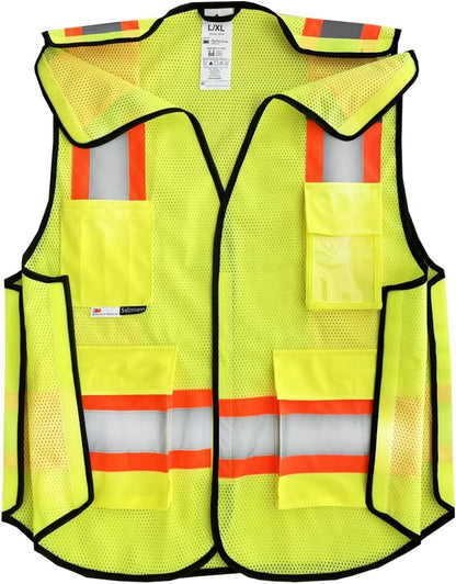 Salzmann Breakaway Mesh Reflective Vest | Hi Vis Vest | US ANSI/ISEA 107 | Made with 3M Reflective Material | 5-Point Breakaway with Pockets & Zipper | Yellow, Orange – 5 Sizes