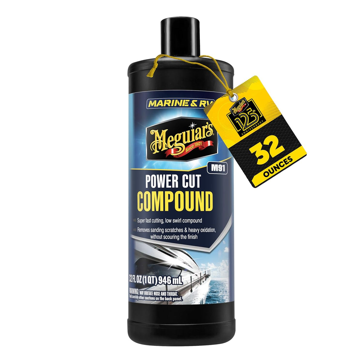 Meguiar's M6732 Marine/RV One Step Compound, Remove Oxidation, Stains, Scratches, and Water Spots, Restore the Color and Shine of Fiberglass Gel Coat Finishes, 32 Oz Bottle