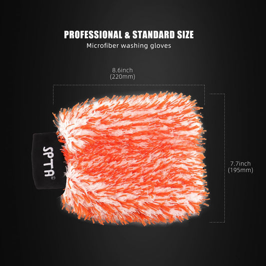 SPTA Microfiber Car Wash Mitt, 3Pcs Car Sponge Glove Wrapped in Soft, Plush Fiber Cloth Material, Safe Washing with Any Car Soap, Bucket, Foam Gun, Foam Cannon, Other Cleaning Supplies