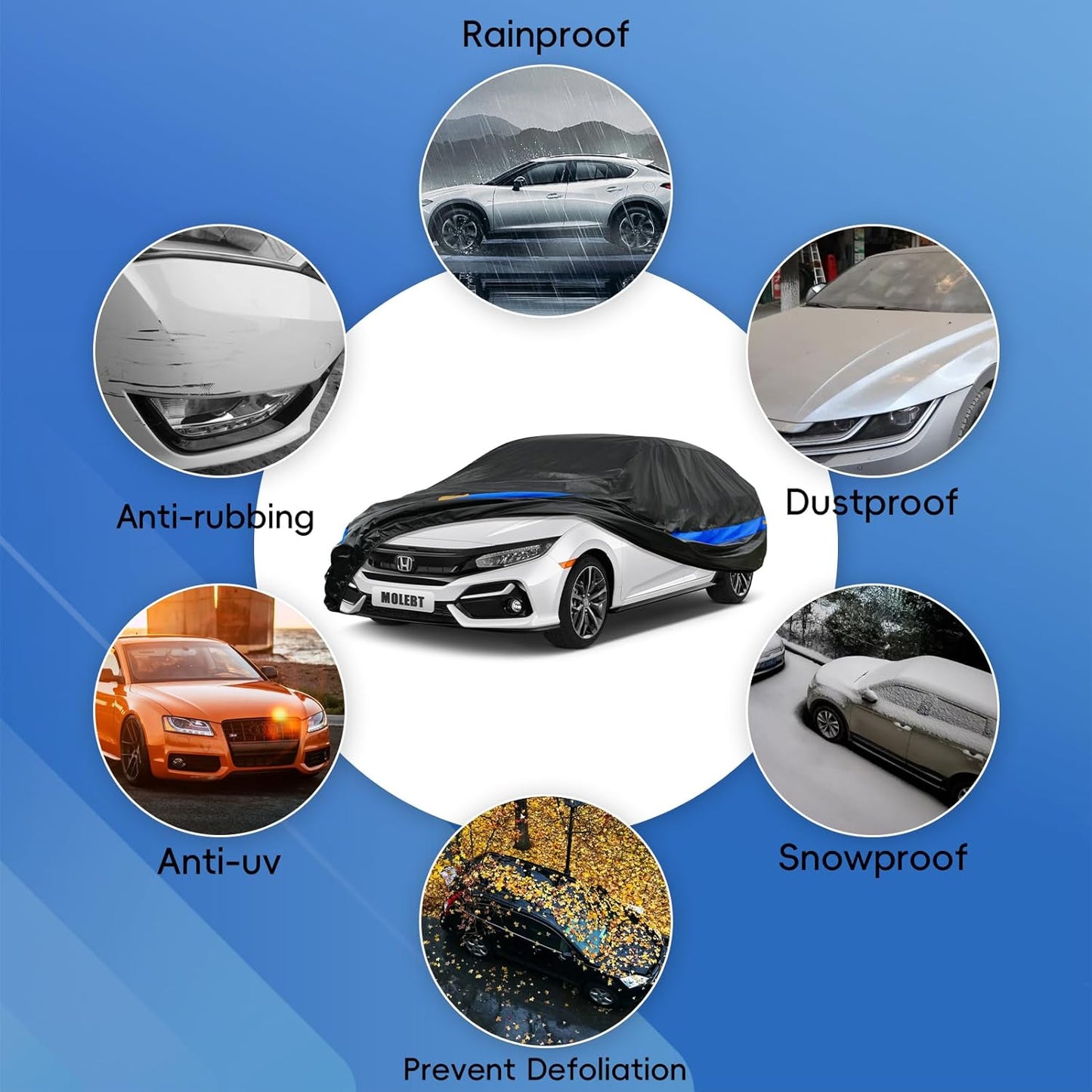 Car Cover Waterproof All Weather for Automobiles, Universal Fit Sedan Coupe Chevrolet Corvette/Camaro, Ford Mustang/Fusion, Honda Accord/Civic, KIA Optima, Hyundai Sonata, Nissan Maxima etc.