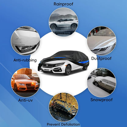 Car Cover Waterproof All Weather for Automobiles, Universal Fit Sedan Coupe Chevrolet Corvette/Camaro, Ford Mustang/Fusion, Honda Accord/Civic, KIA Optima, Hyundai Sonata, Nissan Maxima etc.