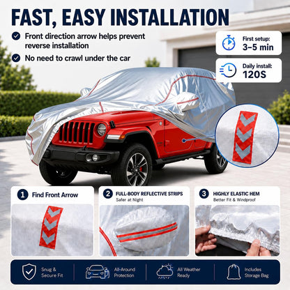 Car Cover for Sedan, Waterproof All Weather Heavy Duty, 360° Underbody Wrap Windproof Design, Quick Install Outdoor Vehicle Cover, Fits 186-193 in