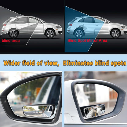 Upgrade HD Glass Wide Angle Blind Spot Mirror, Frameless 360 Adjustable Convex Rear View Mirror for Cars, Trucks and SUV - Big Fan Shaped 2pcs