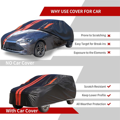 Car Cover Waterproof All Weather,6 Layers Car Covers for Automobiles, Full Exterior Cover with Zipper, Outdoor Car Cover Sun UV Rain Snow Wind Protection, Fit for 185"(185*70*59 inch)Sedan
