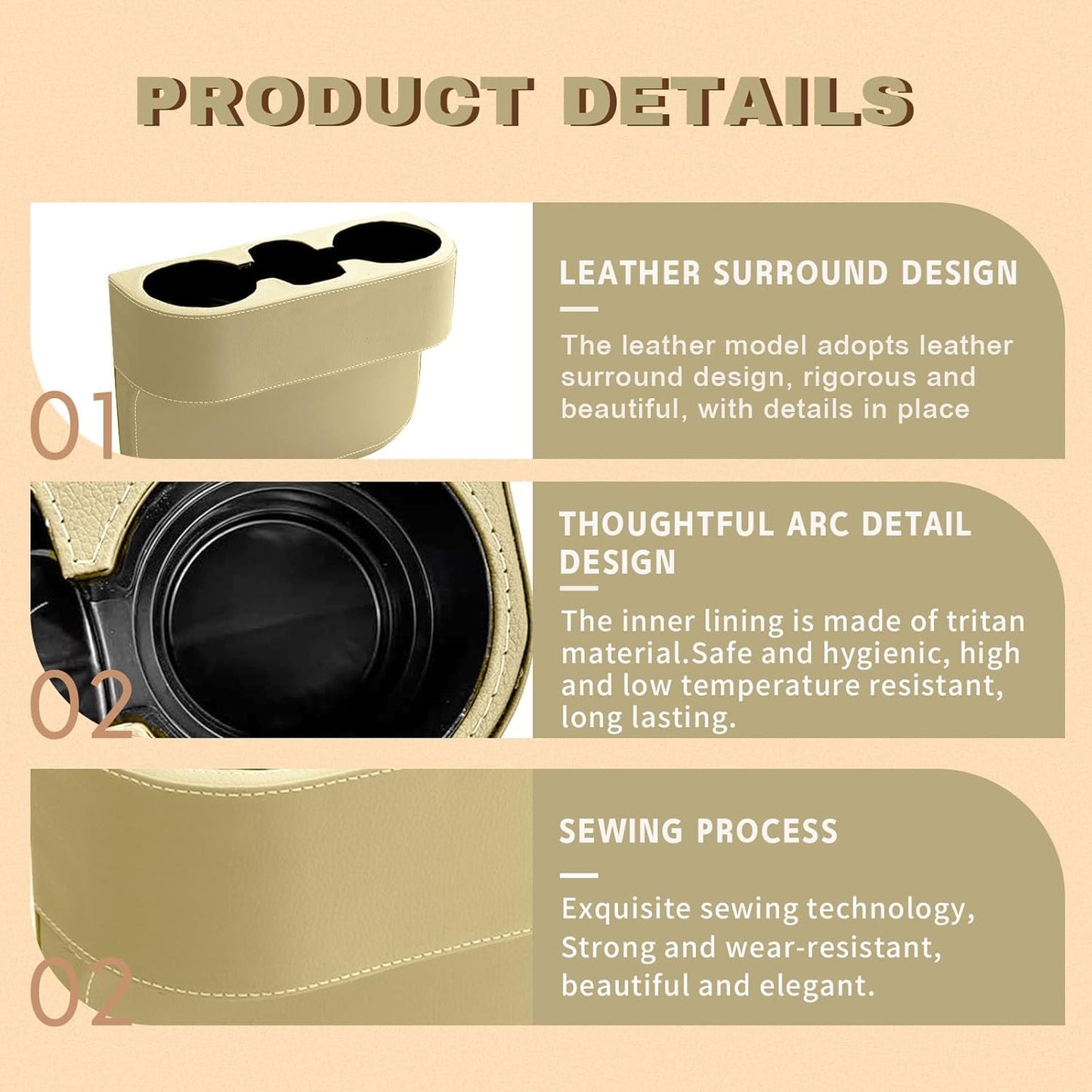 Car Cup Holder, PU Leather Auto Front Seat Organizer, Multifunctional Cup Drink Holders, Gap Filler Storage Box Coin Bucket Console Side Pocket Cell Mobile Phone Holder (Black)