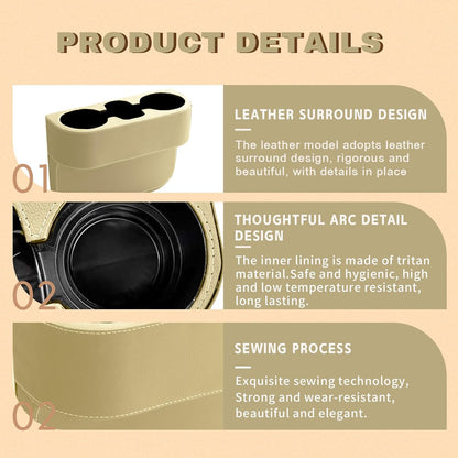 Car Cup Holder, PU Leather Auto Front Seat Organizer, Multifunctional Cup Drink Holders, Gap Filler Storage Box Coin Bucket Console Side Pocket Cell Mobile Phone Holder (Black)