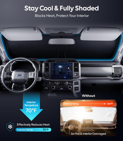 Wigoo Tesla New Model Y Accessories Windshield Sunshade [OEM Design, 100% Sun Blockage] Foldable Heat Insulation Sunshade with Storage Bag, for Model Y 2020~2026 (Juniper), Silver Coating - Colors B