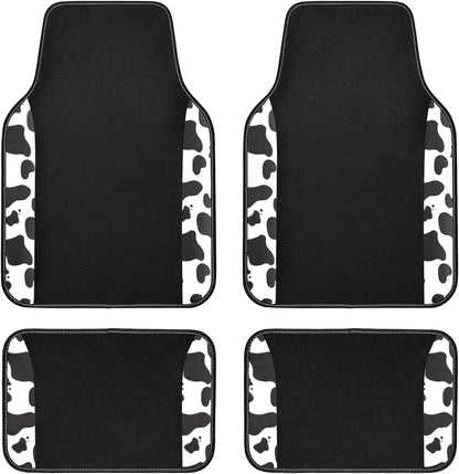 Flying Banner Carbon Fiber Leather Vehicle Seat Covers, Leopard Gray Black, Universal Fit - 8PCS