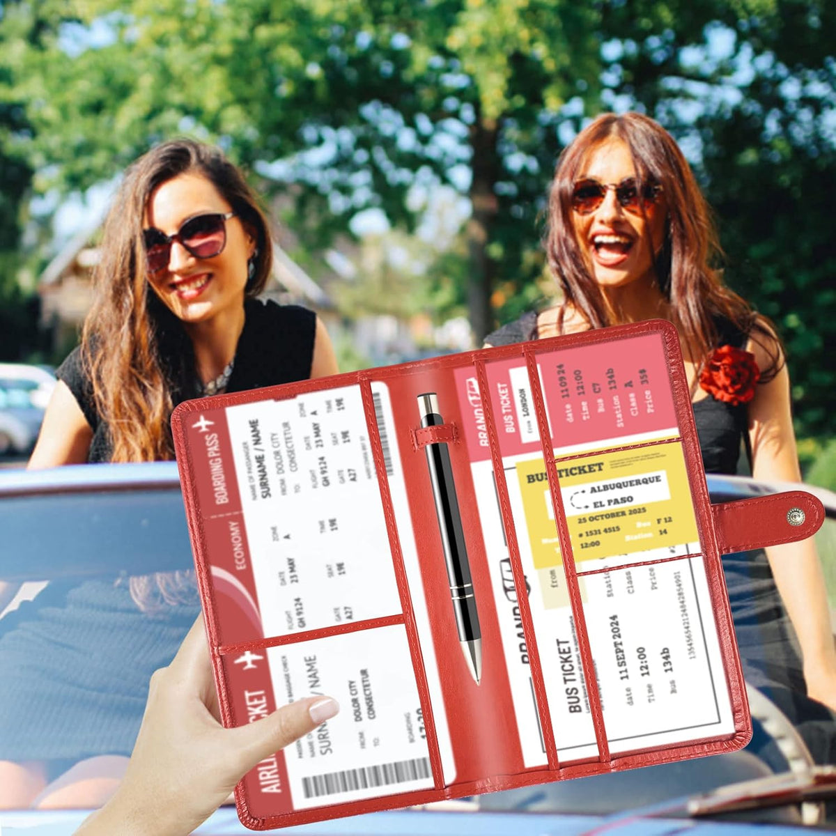 Car Registration and Insurance Card Holder with Magnetic Closure, Leather Vehicle Glove Box Automobile Documents Paperwork Wallet Case Organizer for ID, Driver's License, Key Contact Information Cards