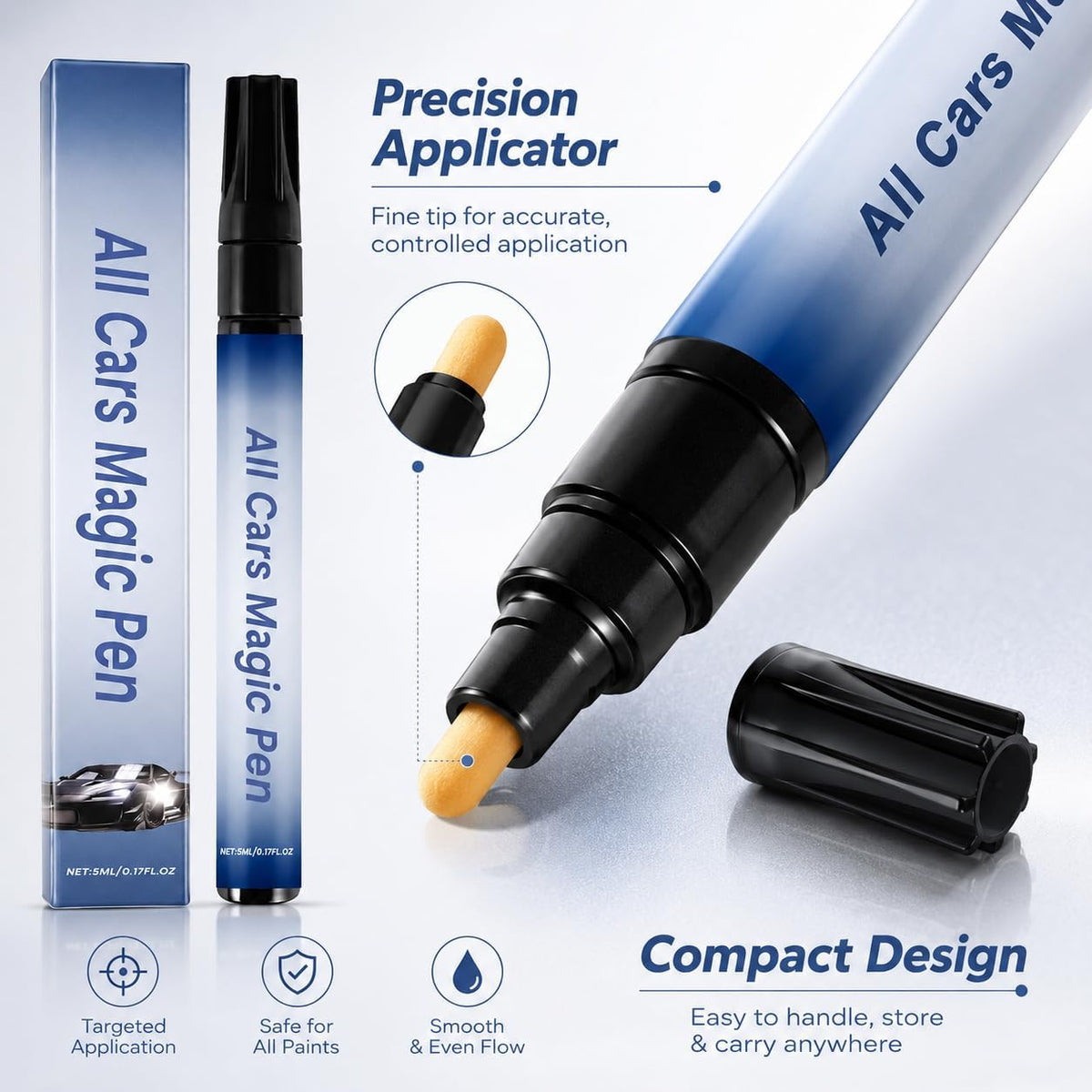 All Cars Magic Pen for Car Scratches Remover, Quick Paint Scratch Repair Magic Car Scratch Removal Pen Flawless for All Vehicles, Easy Use Weatherproof Fits All Cars Colors