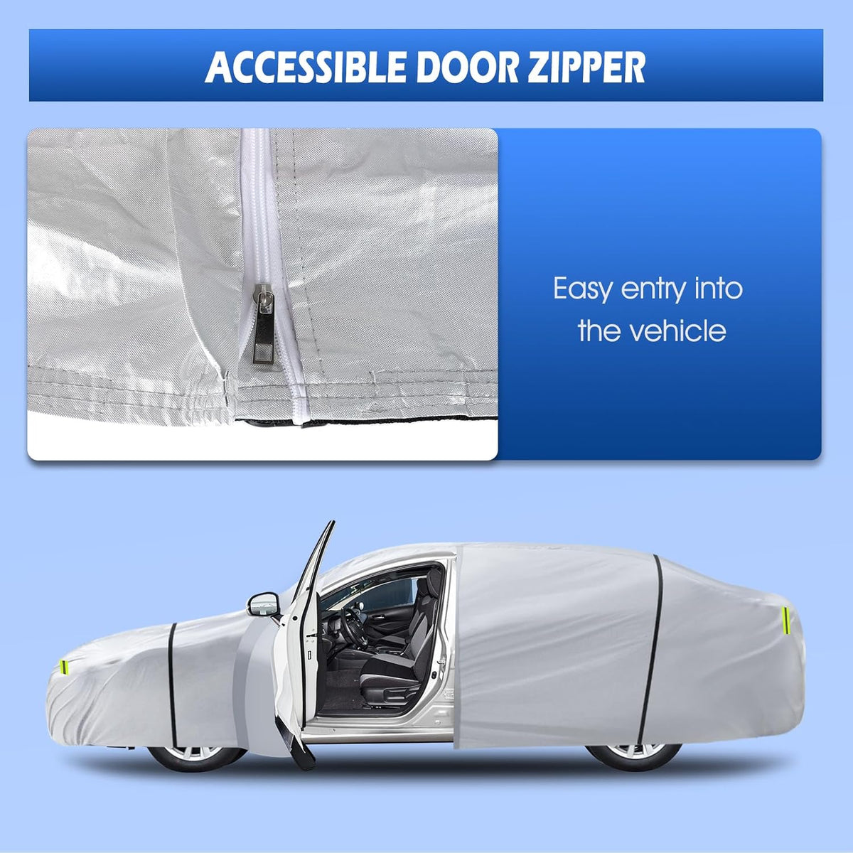 6 Layers Car Cover Waterproof All Weather for Automobiles, Size A3 with Zipper Cotton Fit for Toyota Camry, Honda Accord, Ford Mustang, Chevy Camaro/Malibu,Kia Optima/K5 (187-198 inch)