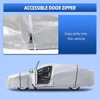 6 Layers Car Cover Waterproof All Weather for Automobiles, Size A3 with Zipper Cotton Fit for Toyota Camry, Honda Accord, Ford Mustang, Chevy Camaro/Malibu,Kia Optima/K5 (187-198 inch)