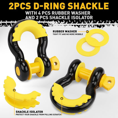 3" x 30Ft Recovery Tow Strap Heavy Duty with Hooks - 36000 LBS Break Strength, 3/4 D Ring Shackles (2pcs), Emergency Recovery Strap Tow Rope for Truck, SUV, ATV Offroad Vehicle
