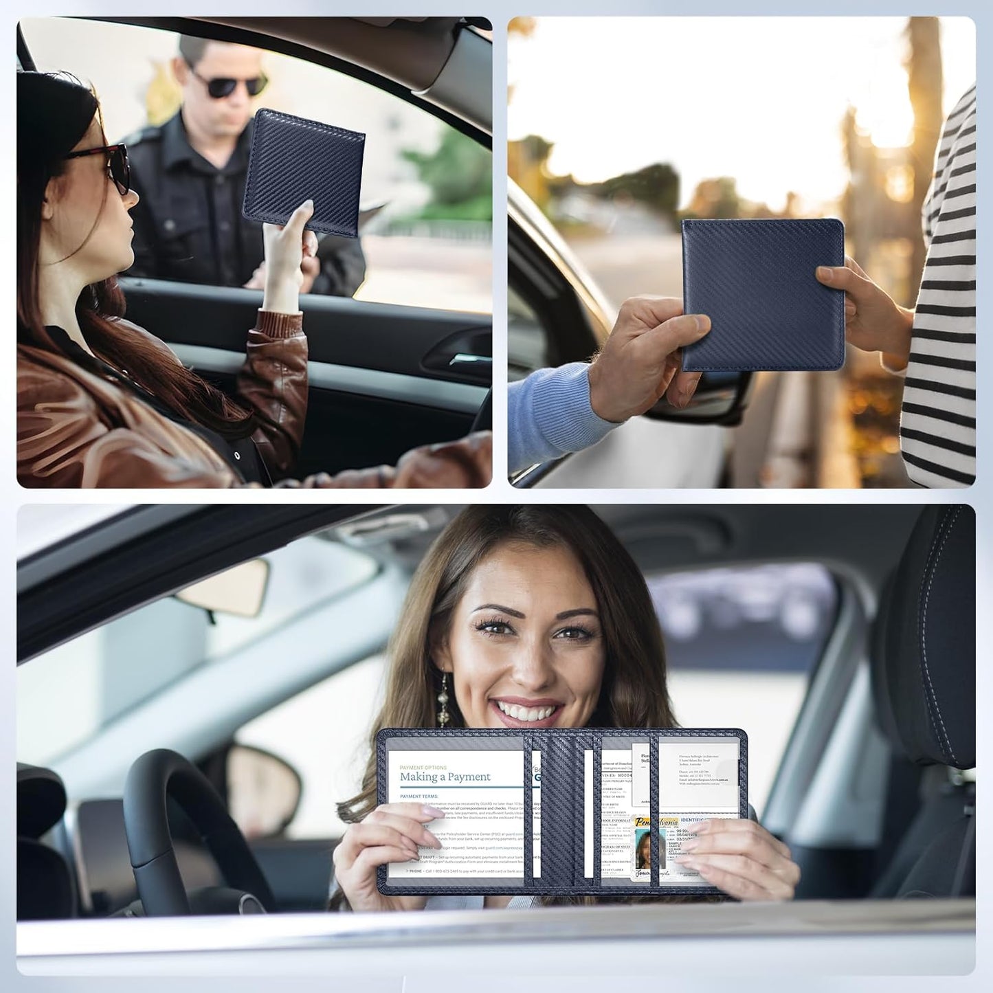 Car Registration and Insurance Card Holder，Vehicle Glove Box Car Organizer，Accessories Case for Storing Driving Licences, Cards, Documents