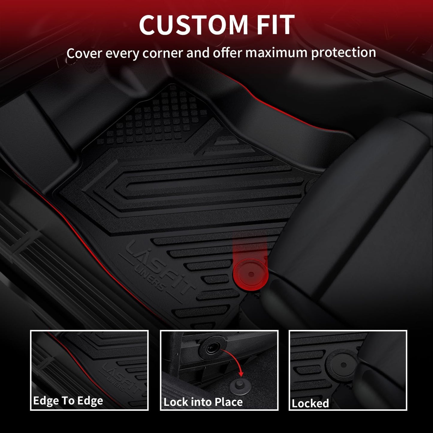 LASFIT Floor Mats for 2019-2025 2026 Ram 2500/3500 Crew Cab Bucket Seat for Carpet & Vinyl Floor (NOT fit Model with PTO Kit), All Weather TPE Custom Fit Car Mats Floor Liners 1st & 2nd Row, Black