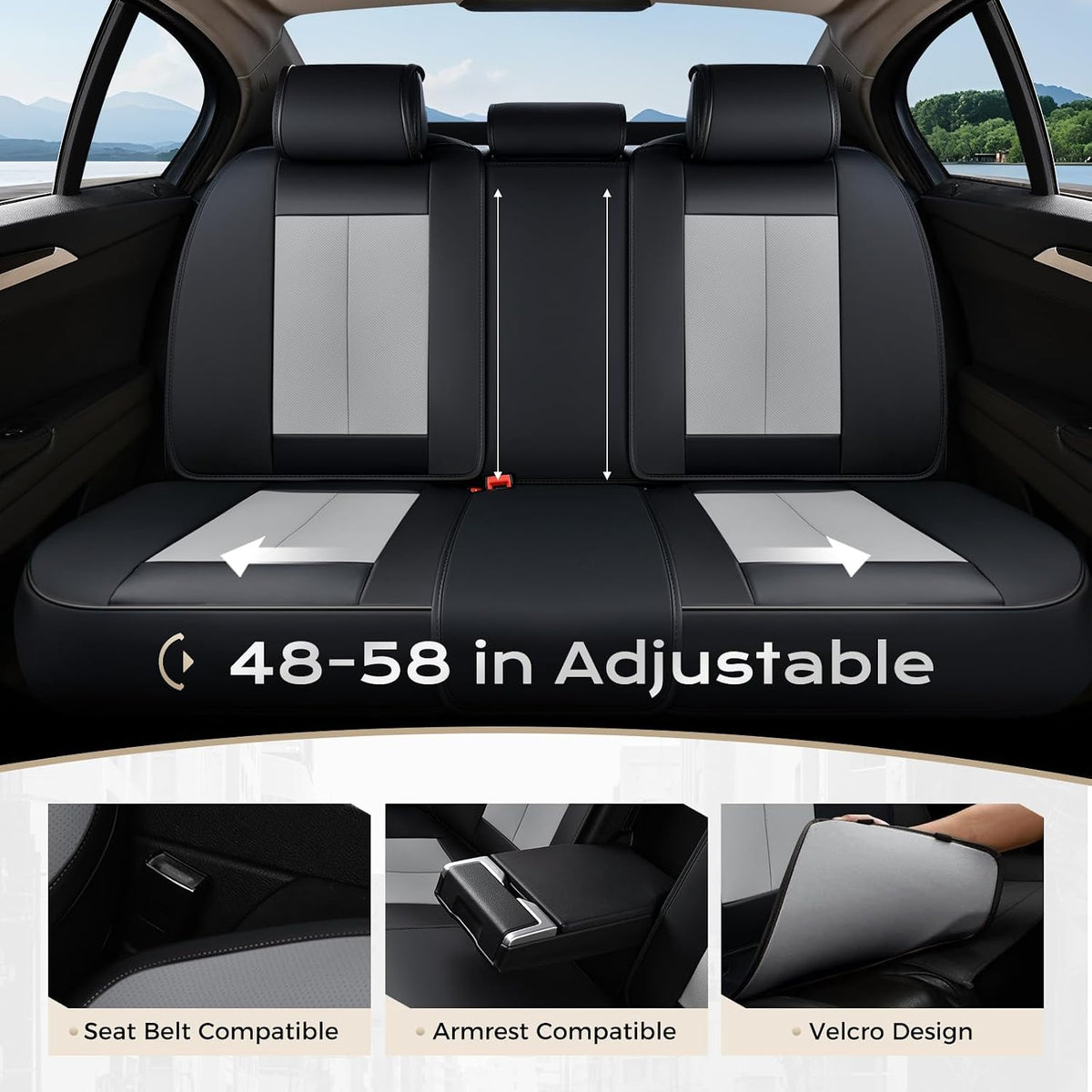 Coverado Seat Covers Full Set, Black Seat Covers for Cars 5 Seats, Car Seat Protector, Waterproof Nappa Leather Car Seat Cushion, Front and Rear Car Seat Cover Fit for Most Sedans SUV Pick-up Truck - Colors A