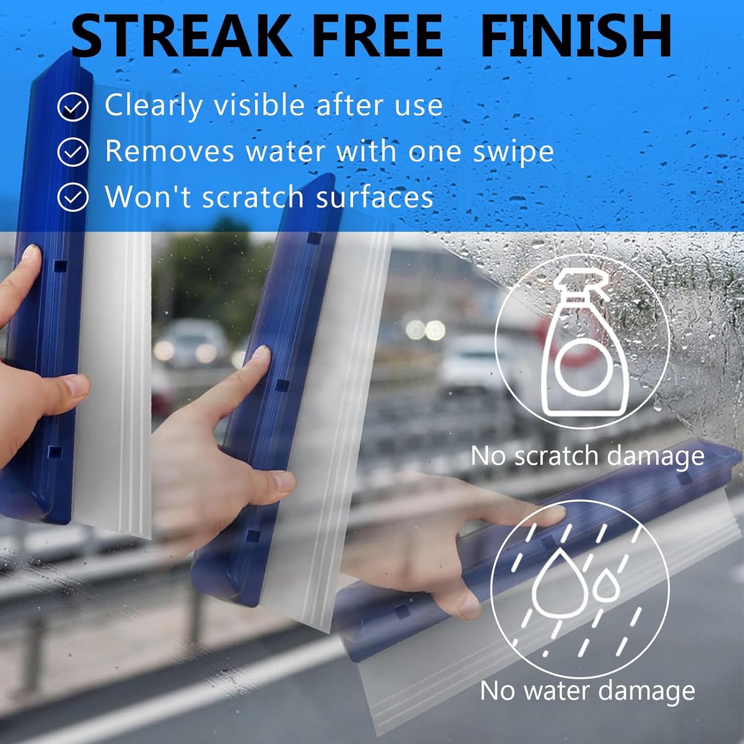 Professional Automotive Wiper Blade Squeegee, 12 inch 3-Layer Silicone Water Blade, Super Flexible T-Bar Squeegee Wiper, Car Handheld Quick Drying Squeegee for Glass or Home Windows