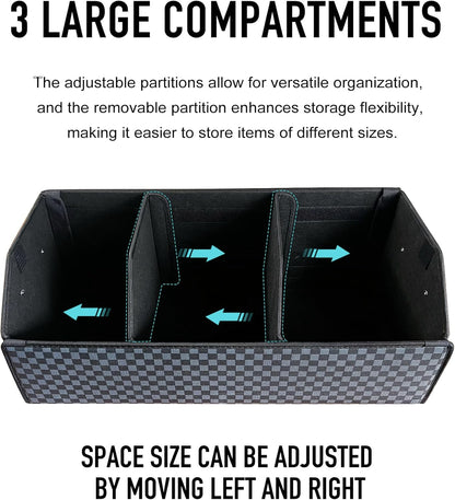 Fyzeoty Car Organizers for Trunk for Suv Sedan, Leather Storage Box,Magnetic Lid,Collapsible and Adjustable,16.5 inches
